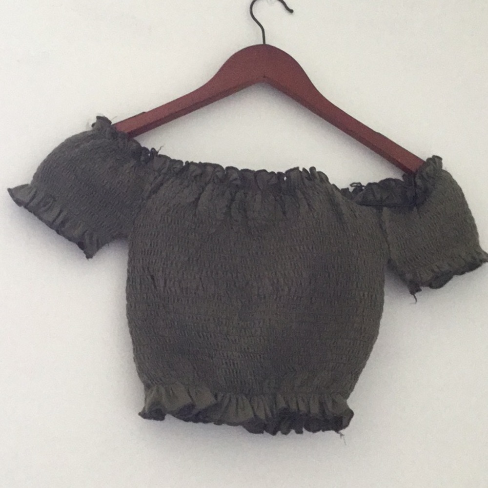 Army Green Scrunched Crop Top